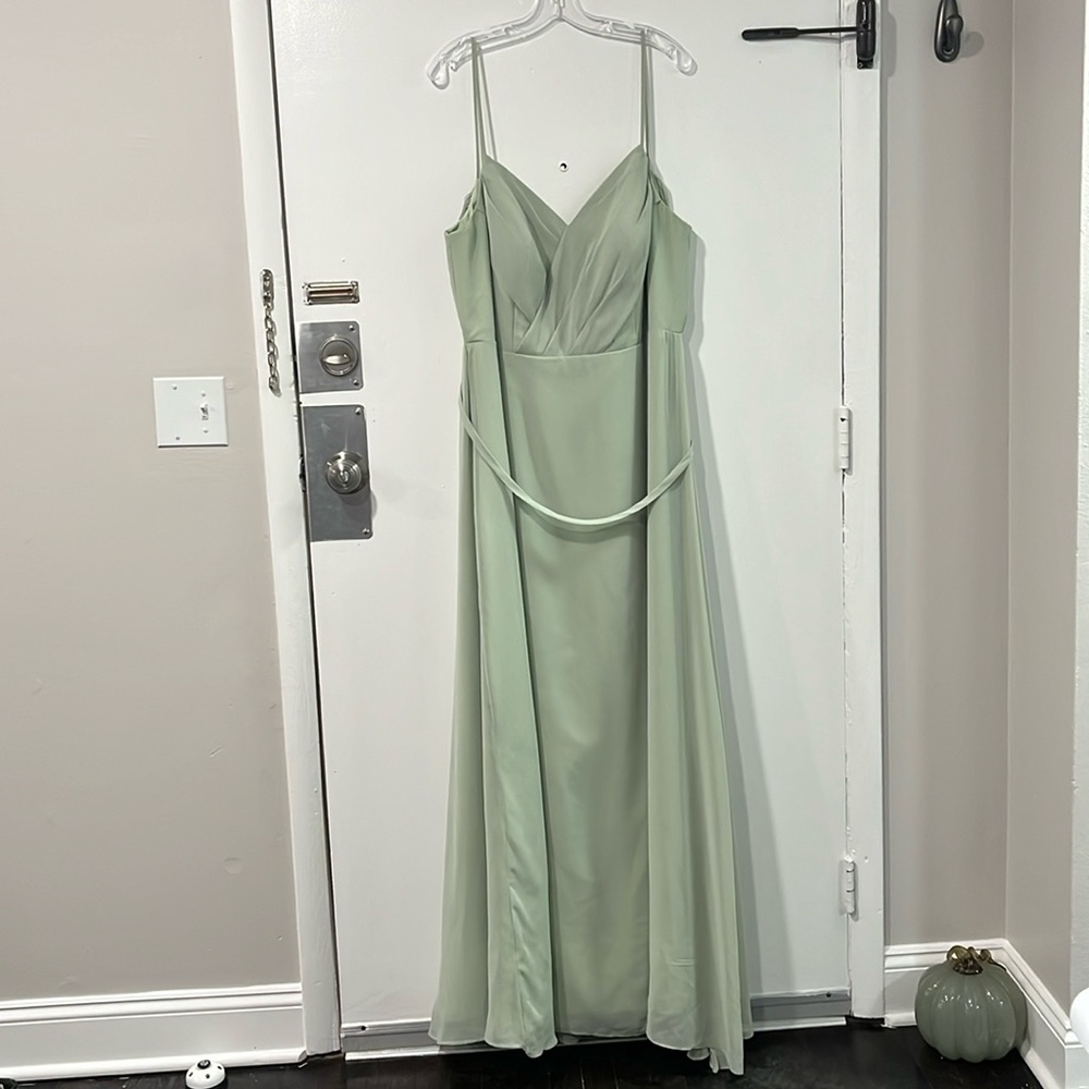 Azaria Bridal Mint Green Flowy Slit Bridesmaid Dress